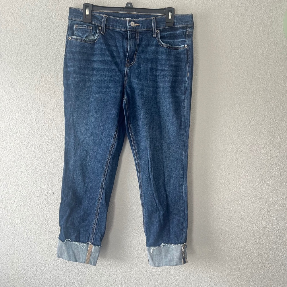 Old Navy Jeans Mid-Rise Boyfriend Cuffed Dark Wash Blue Womens Size 6